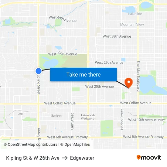 Kipling St & W 26th Ave to Edgewater map