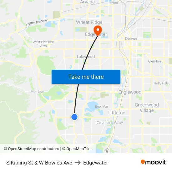 S Kipling St & W Bowles Ave to Edgewater map