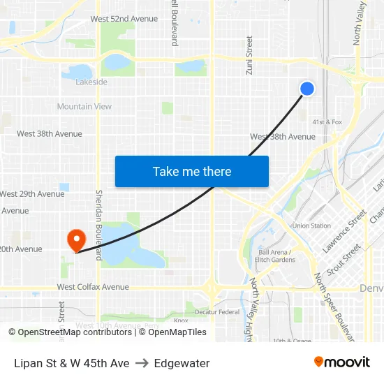 Lipan St & W 45th Ave to Edgewater map