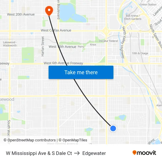 W Mississippi Ave & S Dale Ct to Edgewater map