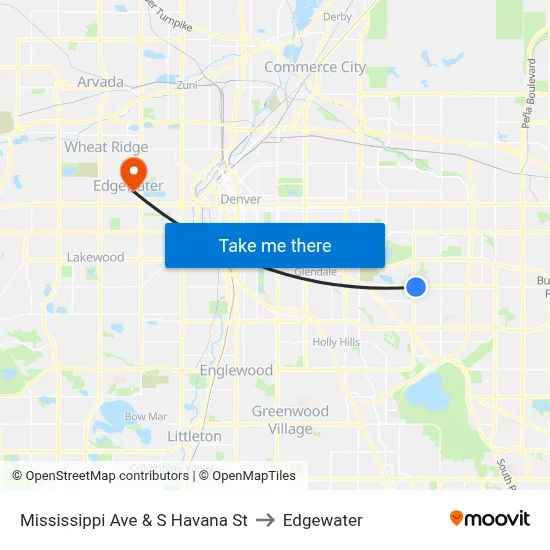 Mississippi Ave & S Havana St to Edgewater map