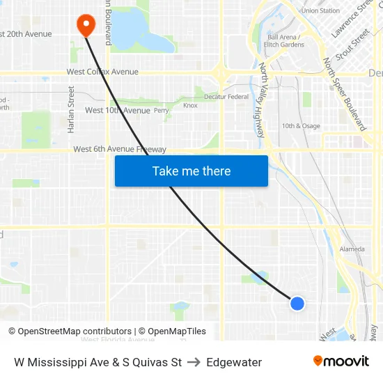 W Mississippi Ave & S Quivas St to Edgewater map