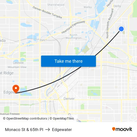 Monaco St & 65th Pl to Edgewater map