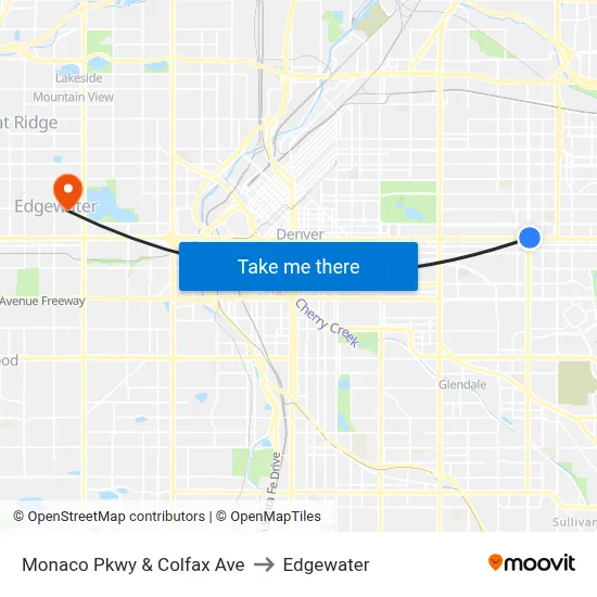 Monaco Pkwy & Colfax Ave to Edgewater map