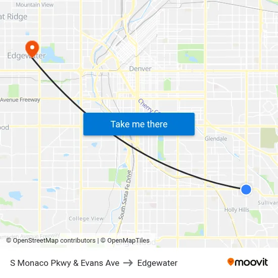 S Monaco Pkwy & Evans Ave to Edgewater map