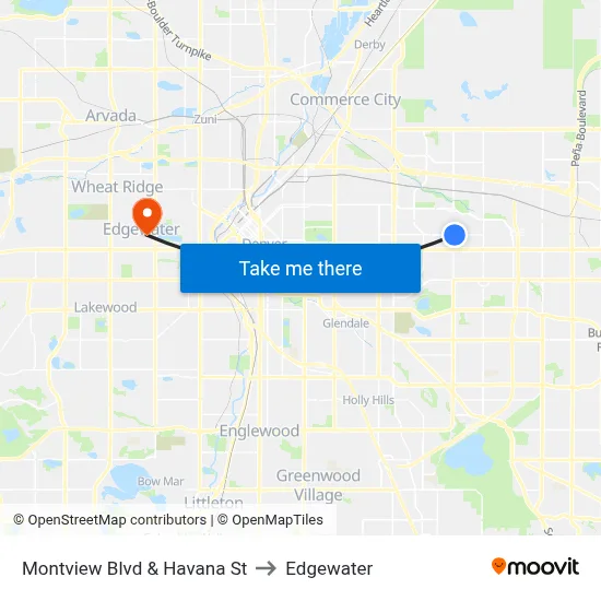 Montview Blvd & Havana St to Edgewater map