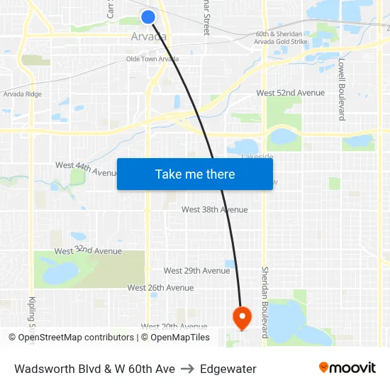 Wadsworth Blvd & W 60th Ave to Edgewater map