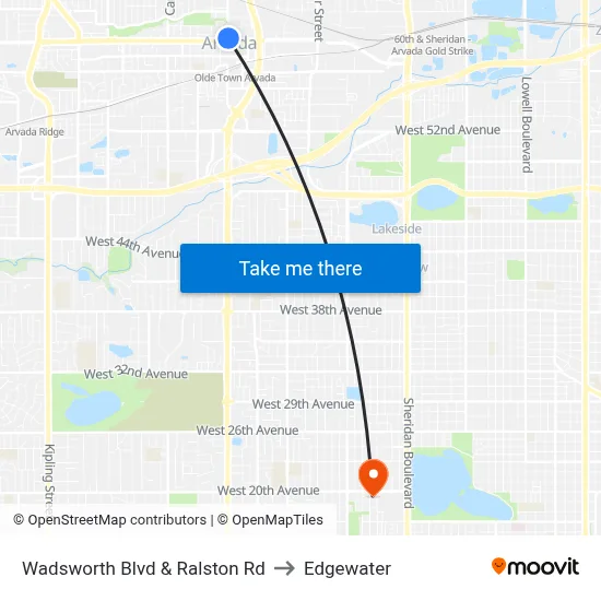 Wadsworth Blvd & Ralston Rd to Edgewater map