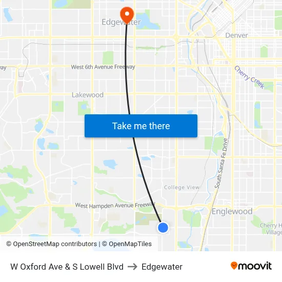 W Oxford Ave & S Lowell Blvd to Edgewater map