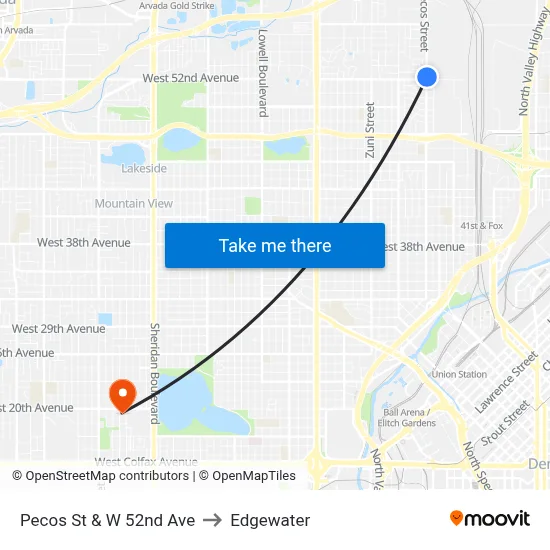 Pecos St & W 52nd Ave to Edgewater map