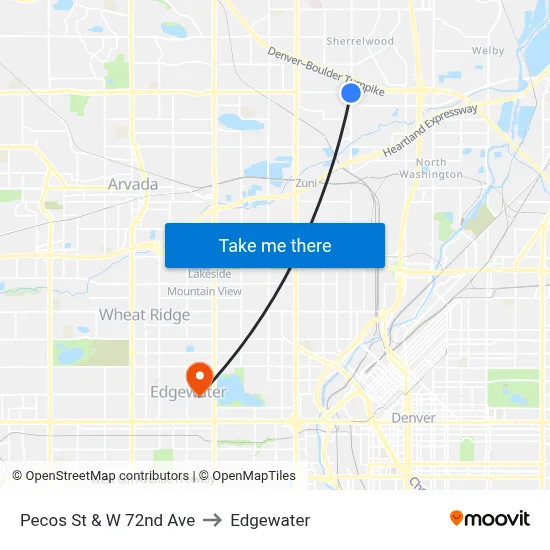 Pecos St & W 72nd Ave to Edgewater map
