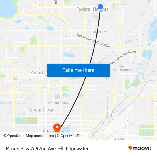 Pecos St & W 92nd Ave to Edgewater map