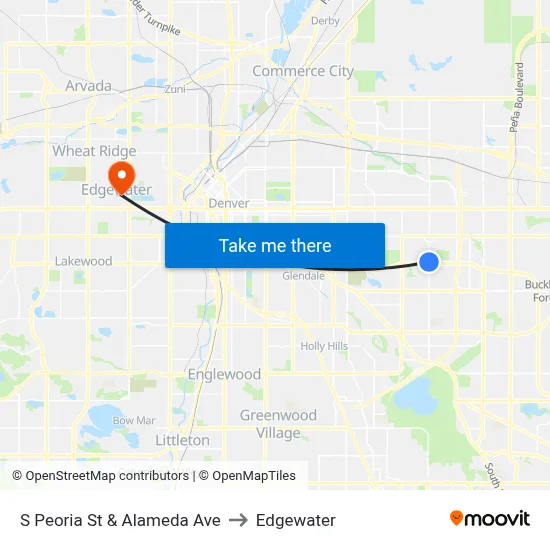 S Peoria St & Alameda Ave to Edgewater map
