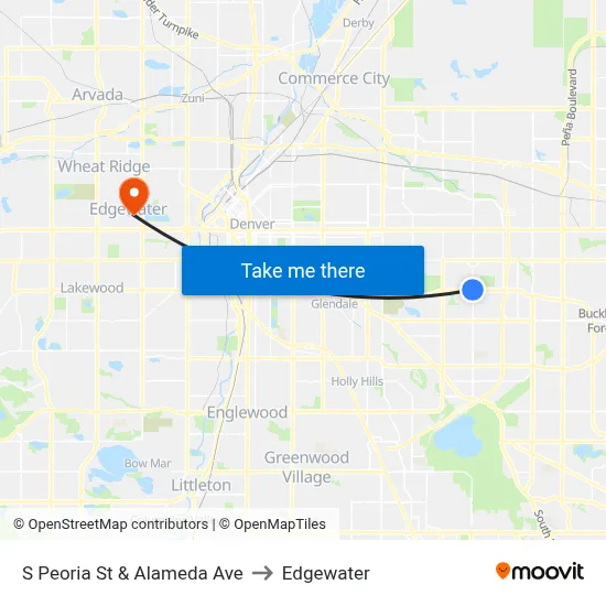 S Peoria St & Alameda Ave to Edgewater map