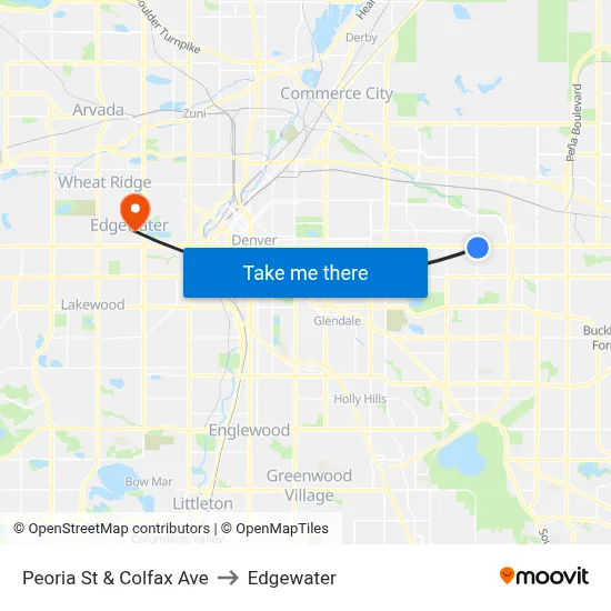 Peoria St & Colfax Ave to Edgewater map