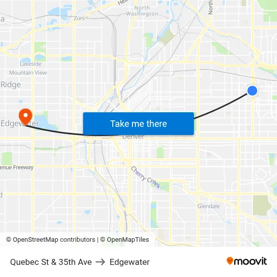 Quebec St & 35th Ave to Edgewater map