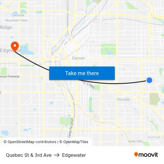 Quebec St & 3rd Ave to Edgewater map