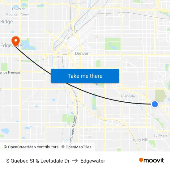 S Quebec St & Leetsdale Dr to Edgewater map