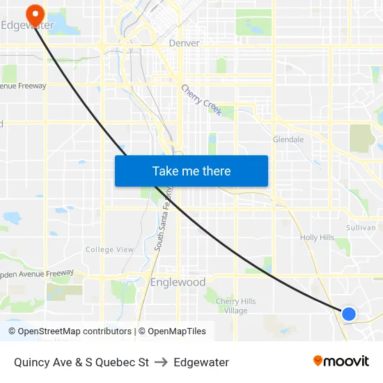 Quincy Ave & S Quebec St to Edgewater map