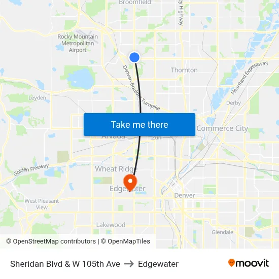 Sheridan Blvd & W 105th Ave to Edgewater map
