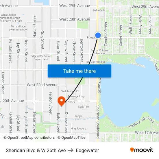 Sheridan Blvd & W 26th Ave to Edgewater map