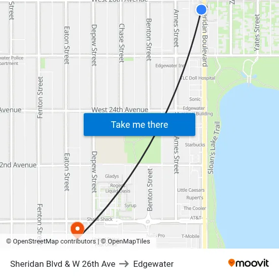Sheridan Blvd & W 26th Ave to Edgewater map