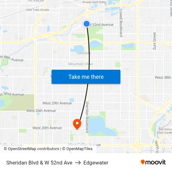 Sheridan Blvd & W 52nd Ave to Edgewater map