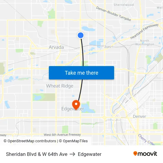 Sheridan Blvd & W 64th Ave to Edgewater map