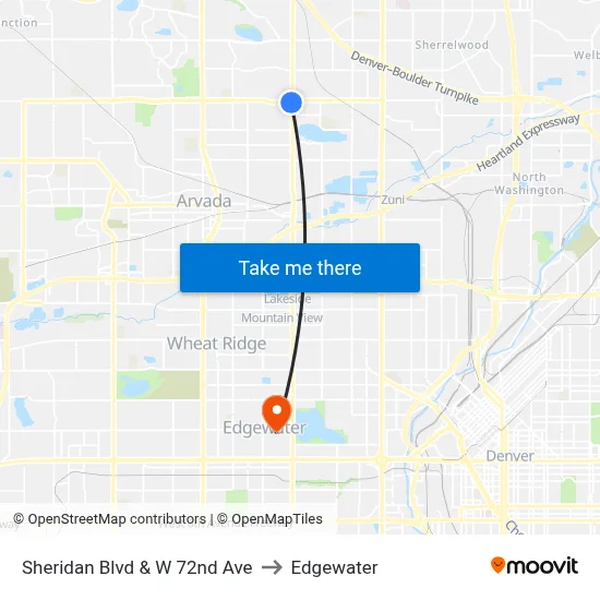Sheridan Blvd & W 72nd Ave to Edgewater map