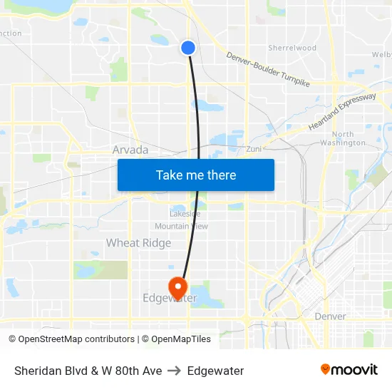 Sheridan Blvd & W 80th Ave to Edgewater map