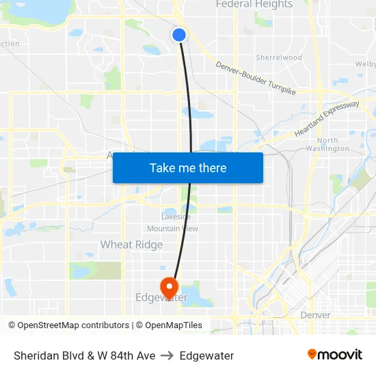 Sheridan Blvd & W 84th Ave to Edgewater map