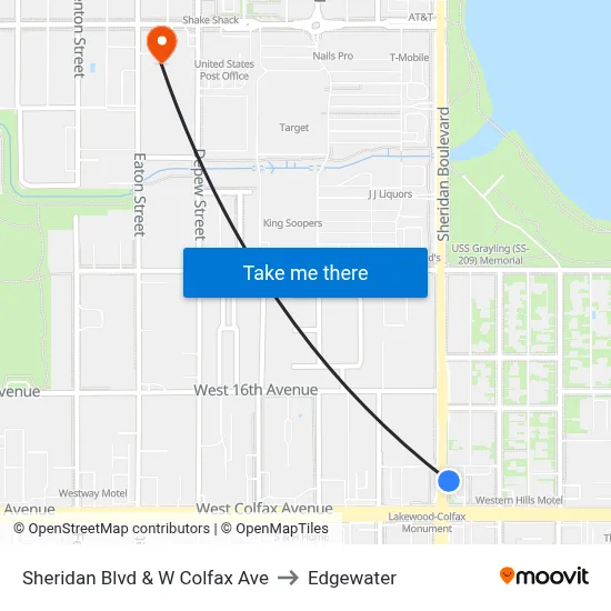 Sheridan Blvd & W Colfax Ave to Edgewater map