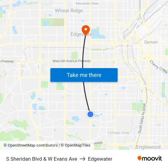 S Sheridan Blvd & W Evans Ave to Edgewater map