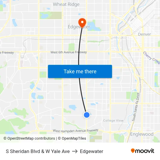 S Sheridan Blvd & W Yale Ave to Edgewater map