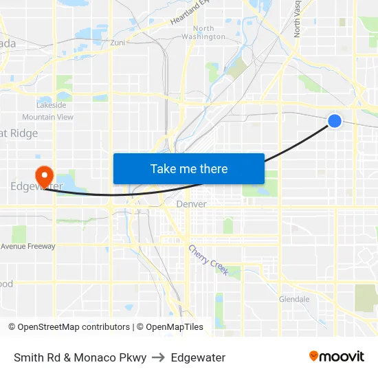 Smith Rd & Monaco Pkwy to Edgewater map