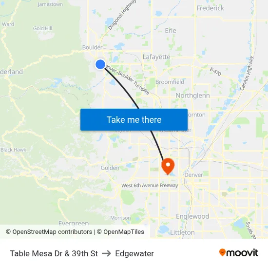 Table Mesa Dr & 39th St to Edgewater map