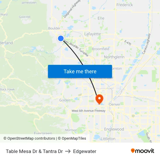 Table Mesa Dr & Tantra Dr to Edgewater map