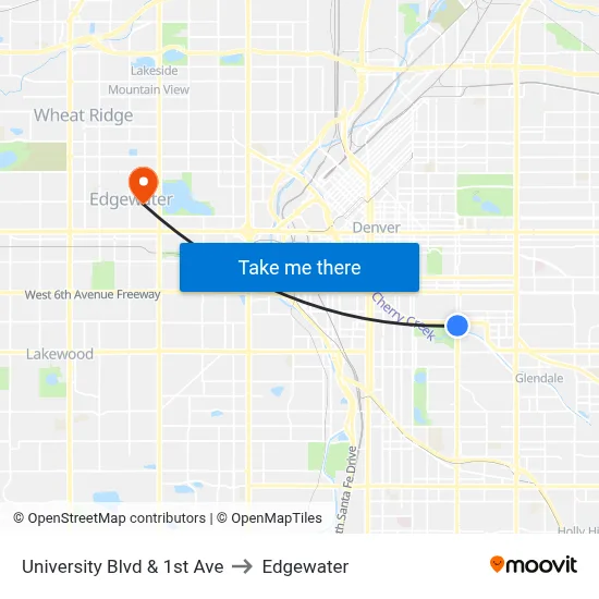 University Blvd & 1st Ave to Edgewater map