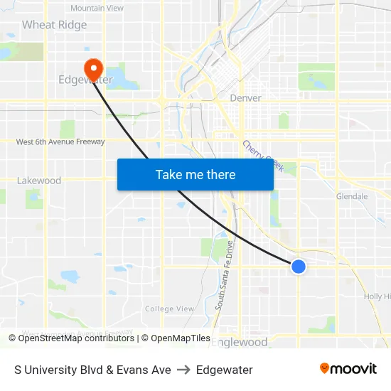 S University Blvd & Evans Ave to Edgewater map