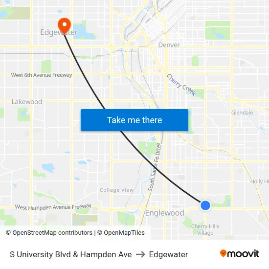S University Blvd & Hampden Ave to Edgewater map