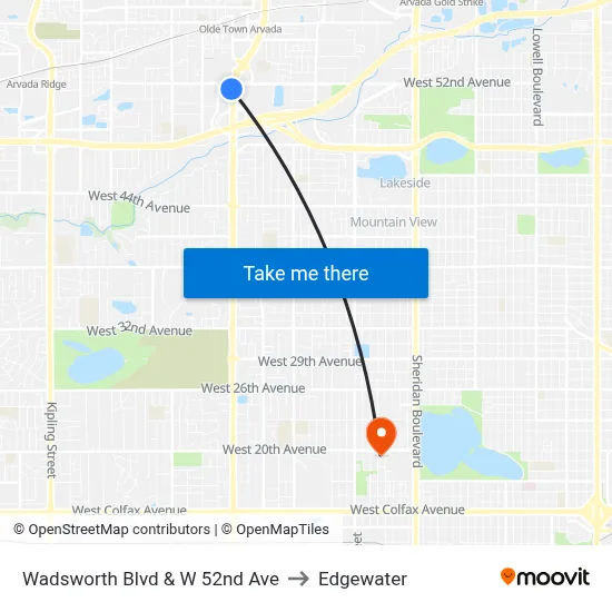 Wadsworth Blvd & W 52nd Ave to Edgewater map