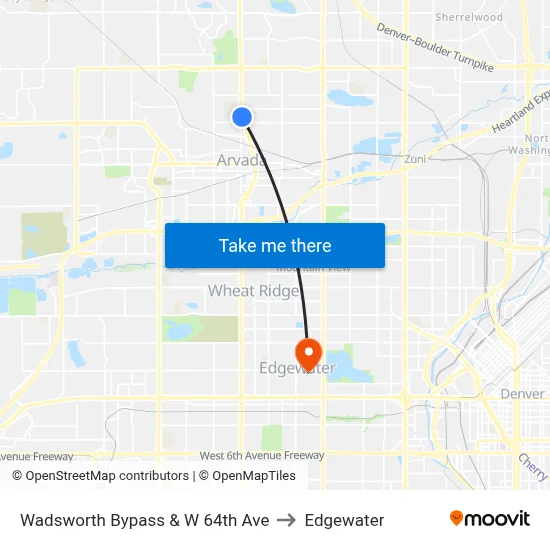 Wadsworth Bypass & W 64th Ave to Edgewater map