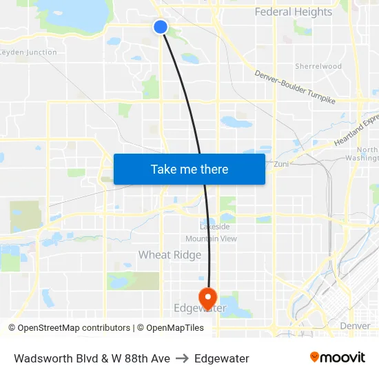 Wadsworth Blvd & W 88th Ave to Edgewater map