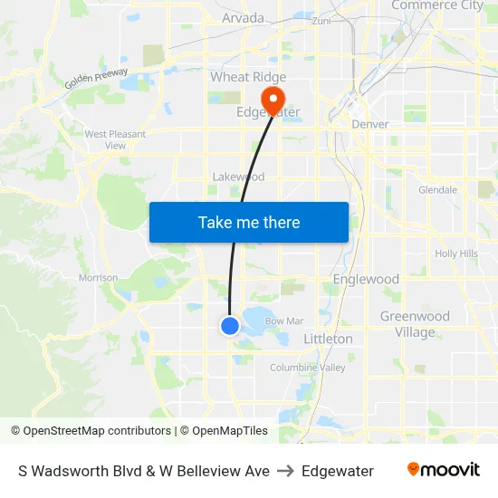 S Wadsworth Blvd & W Belleview Ave to Edgewater map