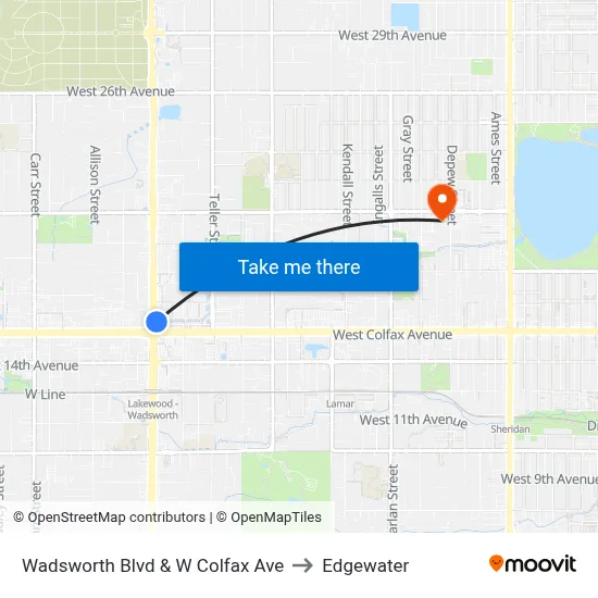 Wadsworth Blvd & W Colfax Ave to Edgewater map
