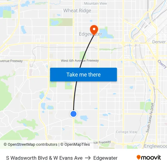 S Wadsworth Blvd & W Evans Ave to Edgewater map