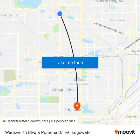 Wadsworth Blvd & Pomona Dr to Edgewater map