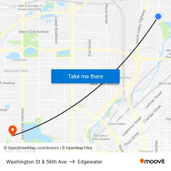 Washington St & 56th Ave to Edgewater map