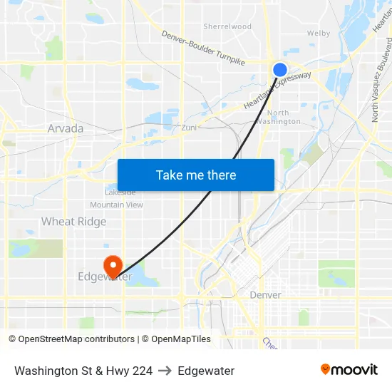 Washington St & Hwy 224 to Edgewater map