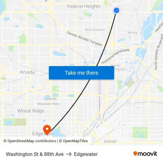 Washington St & 88th Ave to Edgewater map